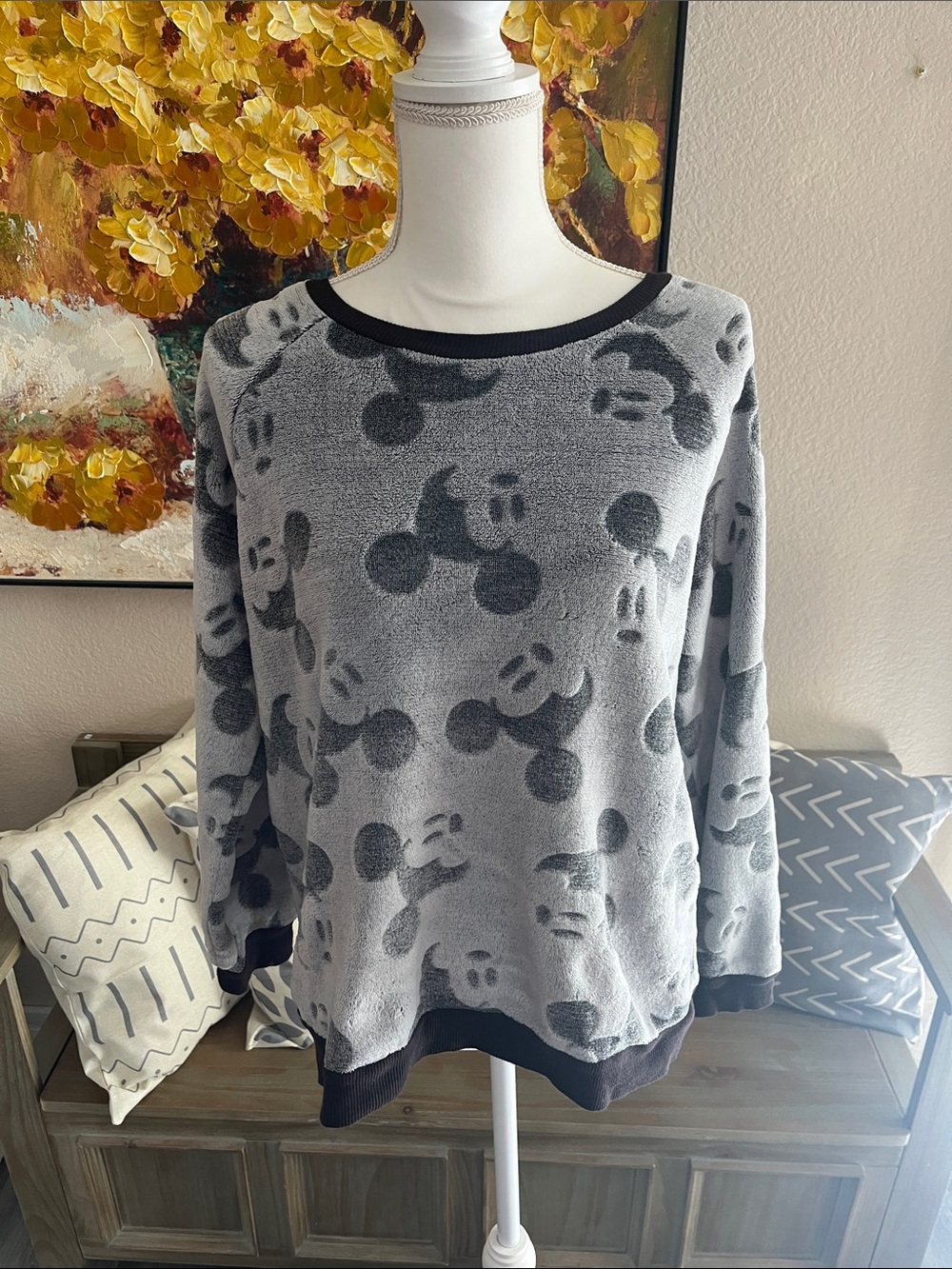 Disney Gray Mickey Mouse Plush Sweatshirt - Cozy Graphic Pullover